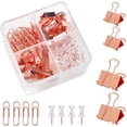 thumbnail image 1 of Juego de clips de papel, clips de empuje, tachuelas antideslizantes para mapas, kits de clips con contenedor, 171 piezas de oro rosa, juego de suministros para oficina, escuela y hogar, 1 of 7