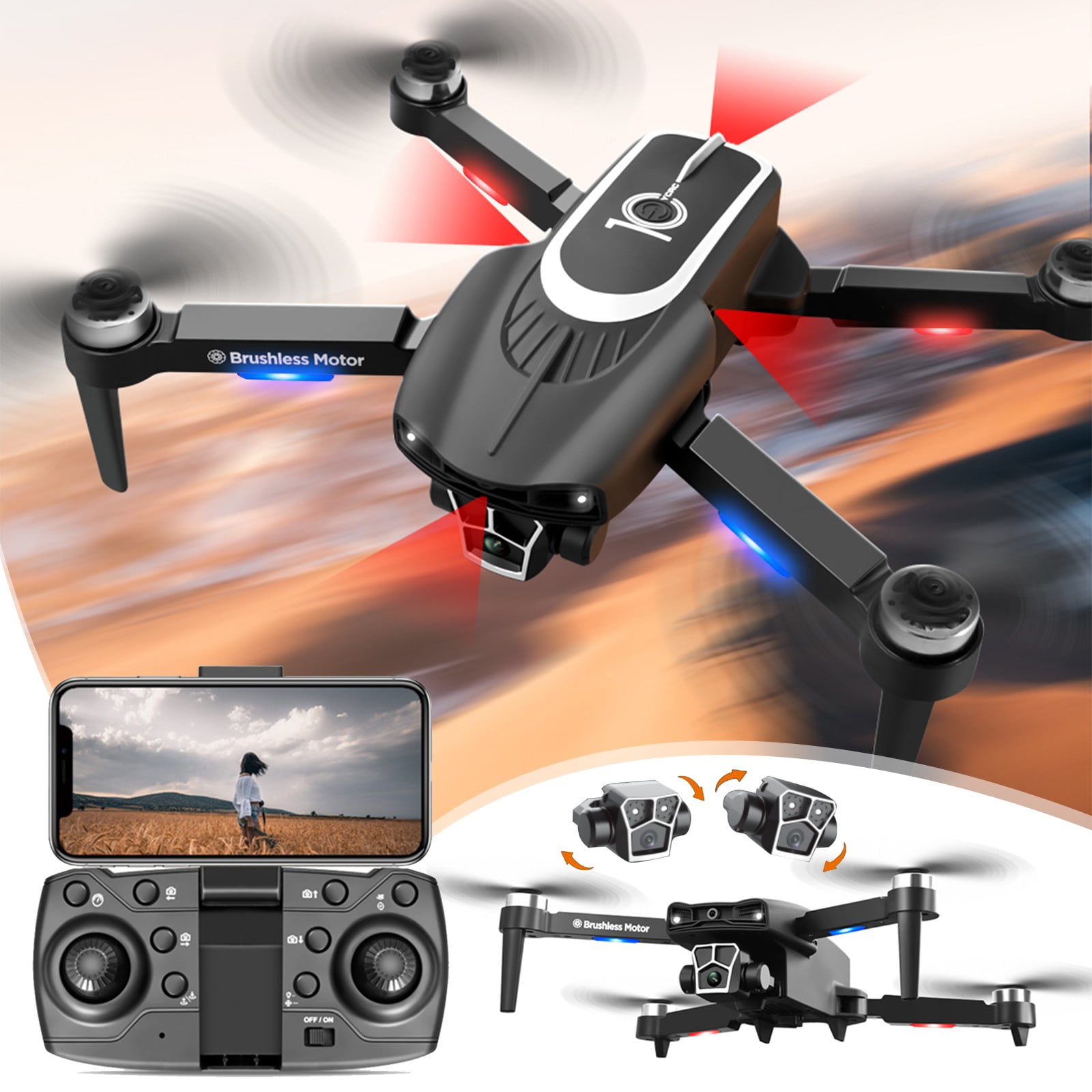 4K Camera Drone with Dual Cameras, Brushless Motors, Long Flight Time, Altitude Hold and Obstacle Avoidance for Beginners, Adults