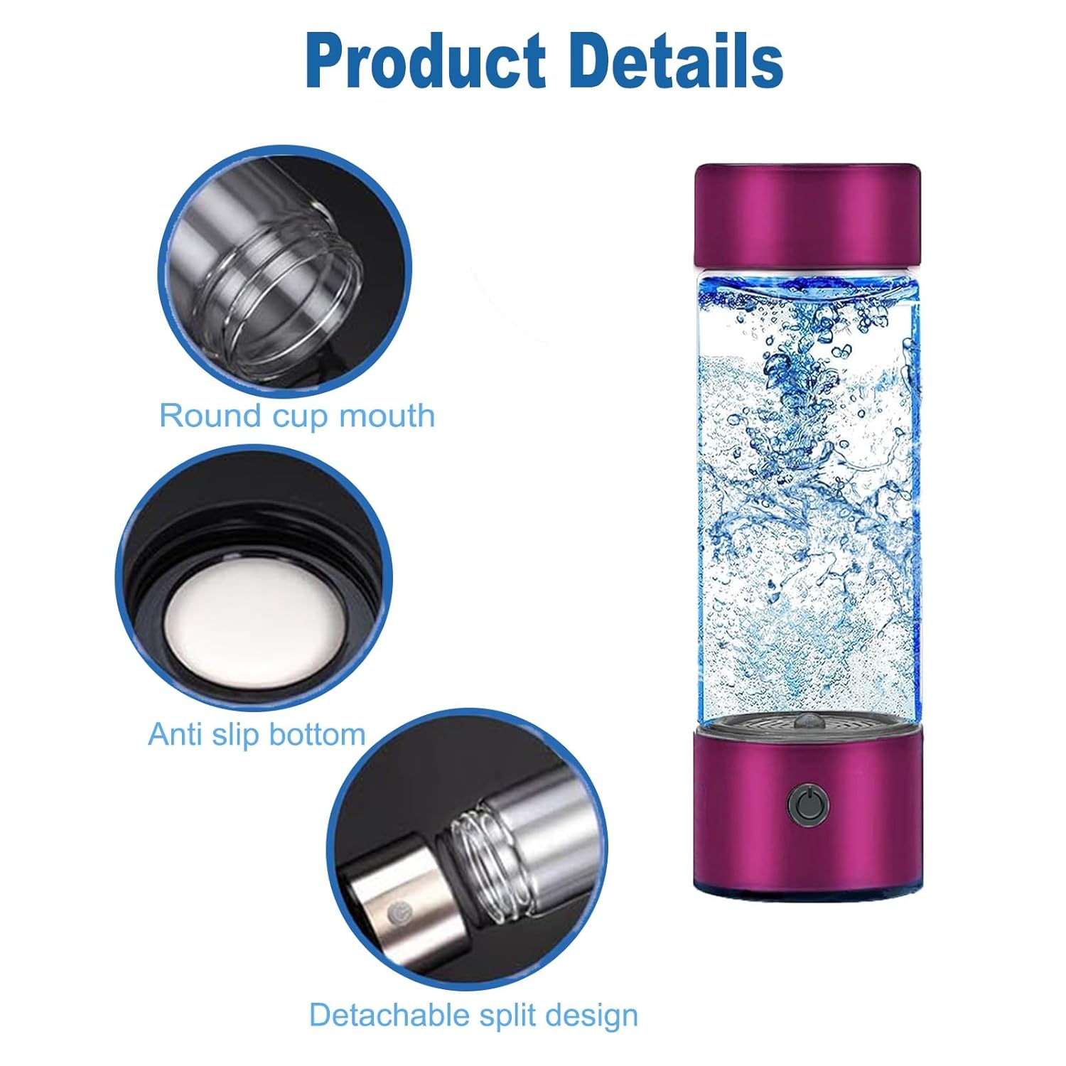 Hydrogen Water Bottle, Portable Hydrogen Water Ionizer Machine, Liquid Water Bottle with Built-in LED Light, Hydrogen Rich Water Glass Drinking Water Bottle for Travel, Fitness, Yoga Black Color