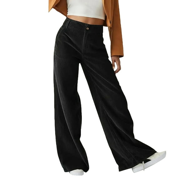 RUTAYY Women's Corduroy Pants Solid Color Straight Leg Casual Business Comfortable Loose Fit Chic Elegant Trousers
