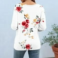 thumbnail image 6 of CYMMPU Women's Basic Tees Tunic Tops Floral Printed 3/4 Length Sleeve Button up Scoop Neck Summer Fall Business Work Blouses Vintage Swing Shirts 2025 Clothes White L, 6 of 7