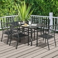 thumbnail image 2 of Nuu Garden Outdoor 7-Piece Patio Dining Set, 6 Dining Iron Stackable Chairs and 61'' x 37'' Rectangle Splicing Table with 1.77'' Umbrella Hole, Black, 2 of 9