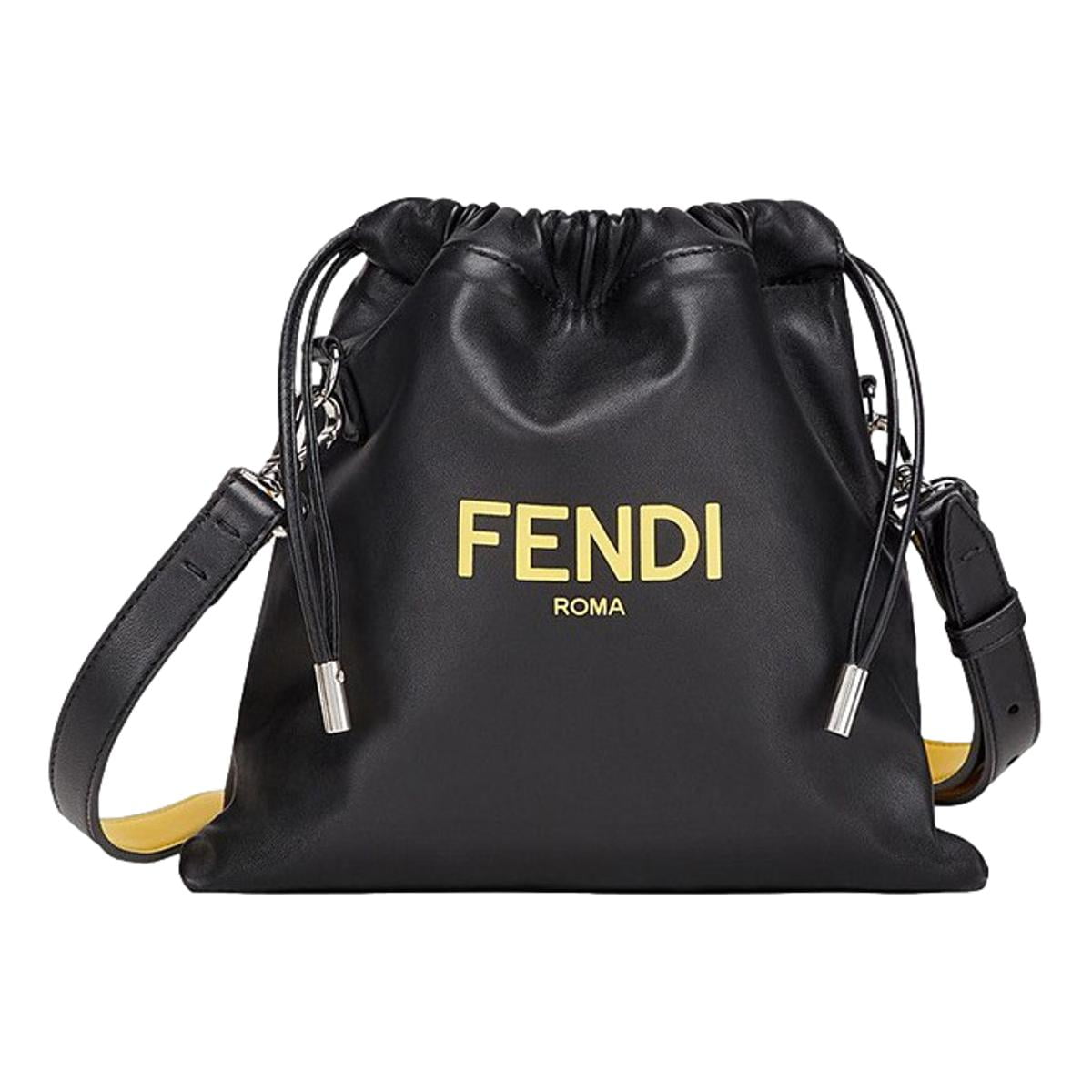 New Fendi Roma Black Leather Drawstring Mini Crossbody Bag 7AV510 ...