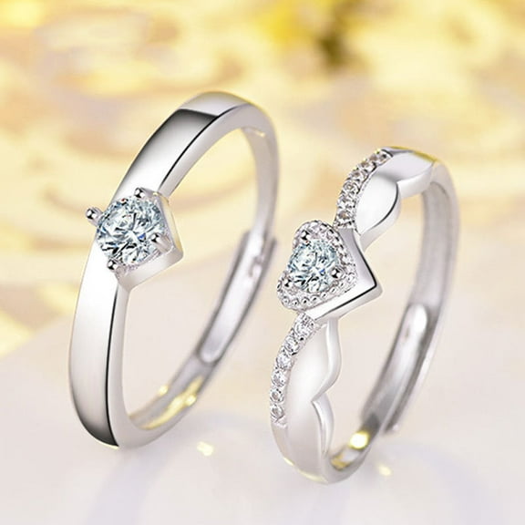 Couple Rings for Women and Men Silver Matching Rings Adjustable Opening Promise Rings Geometric Bands European and American Design Girlfriend Ring and Boyfriend Ring