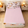 thumbnail image 4 of Erosebridal Kawaii Spooky Animal Zipper Twin Comforter Sets with Fitted Sheet and 2 Pillowcases, Cartoon Pumpkin Zipper Bedding Set for Girls, Blush Pink Orange Black, Pink Reversible, 4 of 7