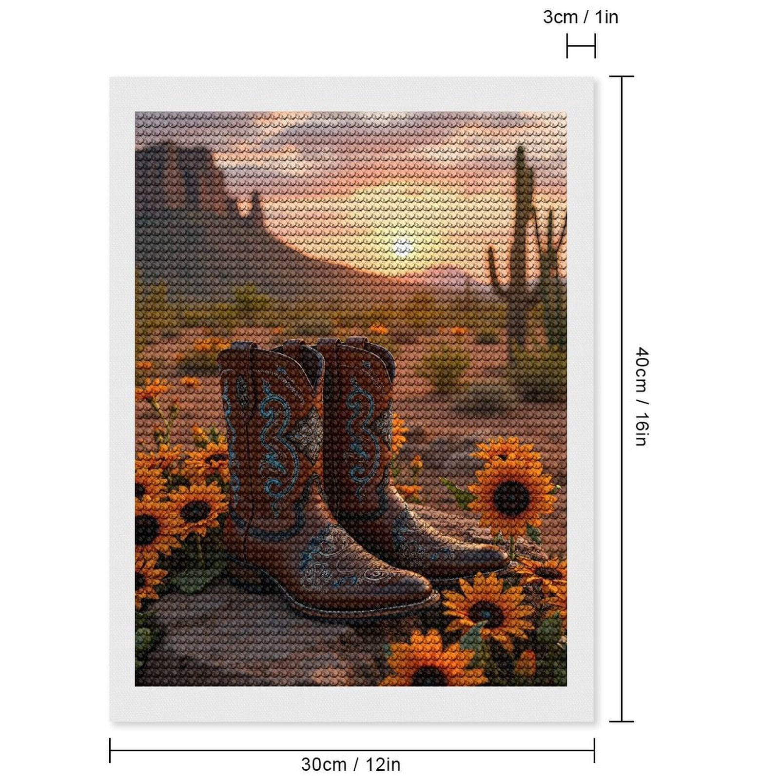 Diamond Art Kits for Adults, Cowboy Boots Sunflowers Desert Sunset 5D Diamond Painting Kits for Adults Beginners, DIY Full Drill Diamond Painting, Gem Art and Crafts 12x16