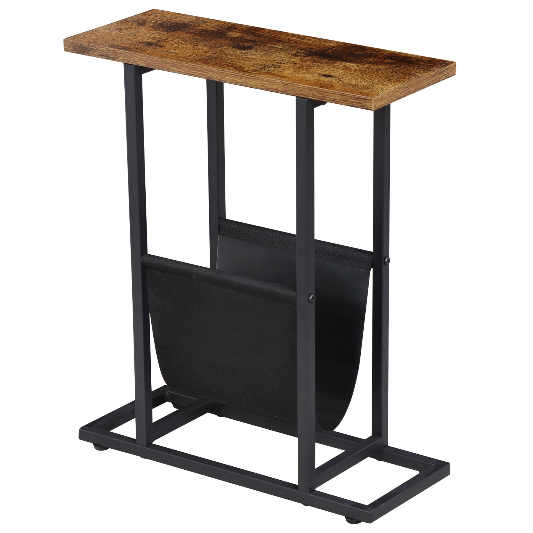 HomGarden 17.7"L x 21.7"H Narrow Side Table Small Metal End Table W/Storage Holder for Sofa Couch Bed, Rustic Brown