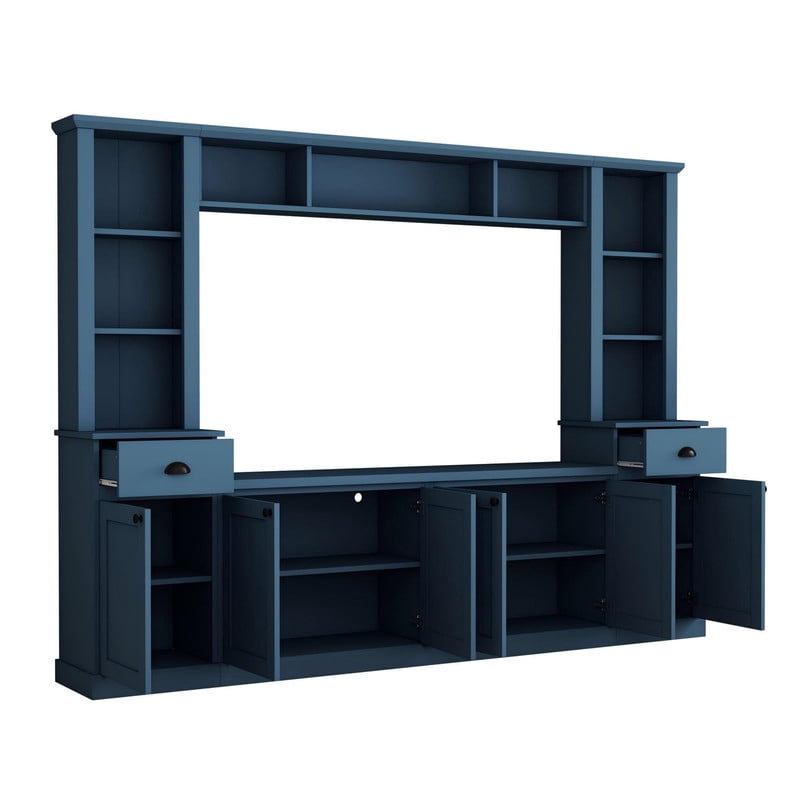 103'' W Entertainment Center Wall Unit with Bridge and Bookshelf for TVs Up to 75'', Minimalist TV Stand with Adjustable Shelves for Living Room