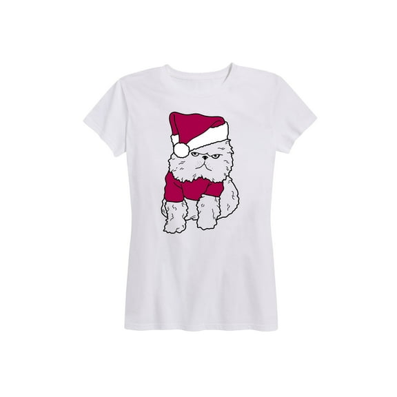 Instant Message - Angry Cat, Santa Suit - Women's Short Sleeve Graphic T-Shirt