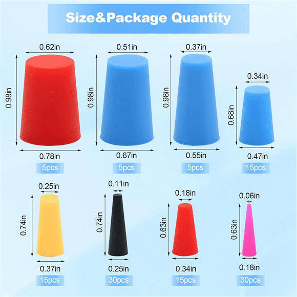 120Pcs Silicone Rubber Tapered Plugs, High Temp Resistant Silicone Rubber 8 Sizes From 1/16 to 5/8Inch for Hole Plugs