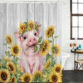thumbnail image 3 of Shower Curtain Bathroom Set Country Sunflower Farmhouse Pig Waterproof Fabric Shower Curtains with Grommets&Hooks, Farm Animal Flower Wood Board Privacy Bath Curtain for Bathtub 72x84in, 3 of 9