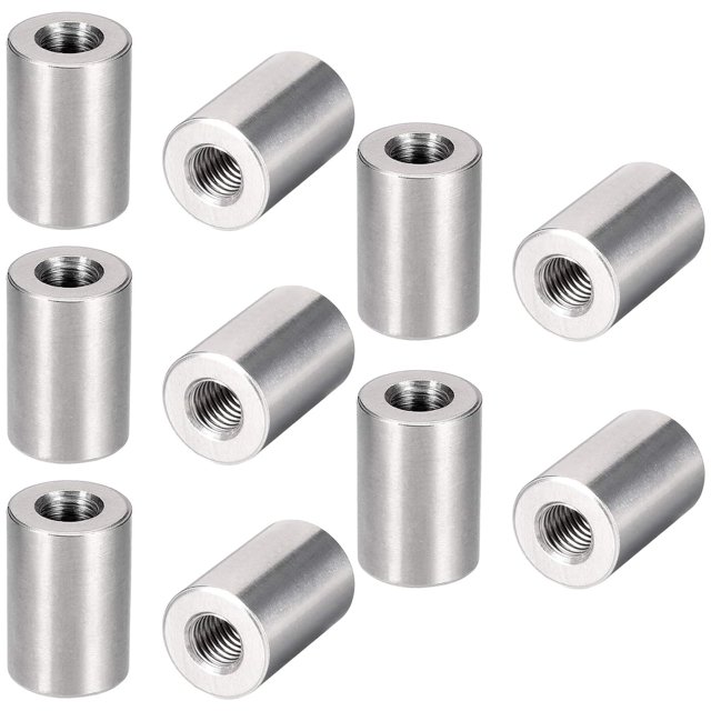 MroMax 10Pcs M10 Round Connector Nuts, 304 Stainless Steel Rod Coupling Nuts 30mm/1.18" Length Female Thread for Camera Pan, Lamp Bracket, Glass Folding Dining Table Silver