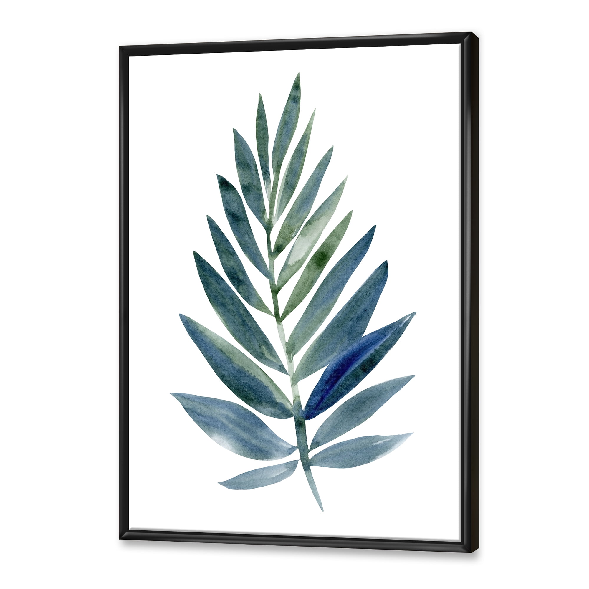 Designart 'Tropical Green Leaf On White' Farmhouse Framed Canvas Wall Art Print