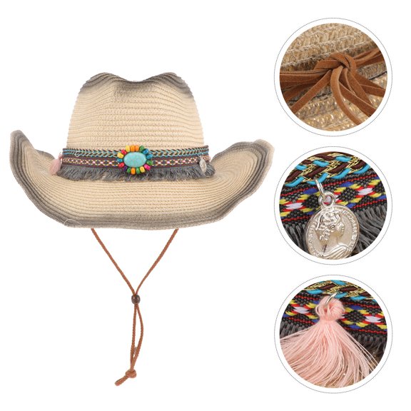 PAMINGONO Cowgirl Hat For Women Cowboy Hat Straw Assorted Color 1Set 13.8x13.8in