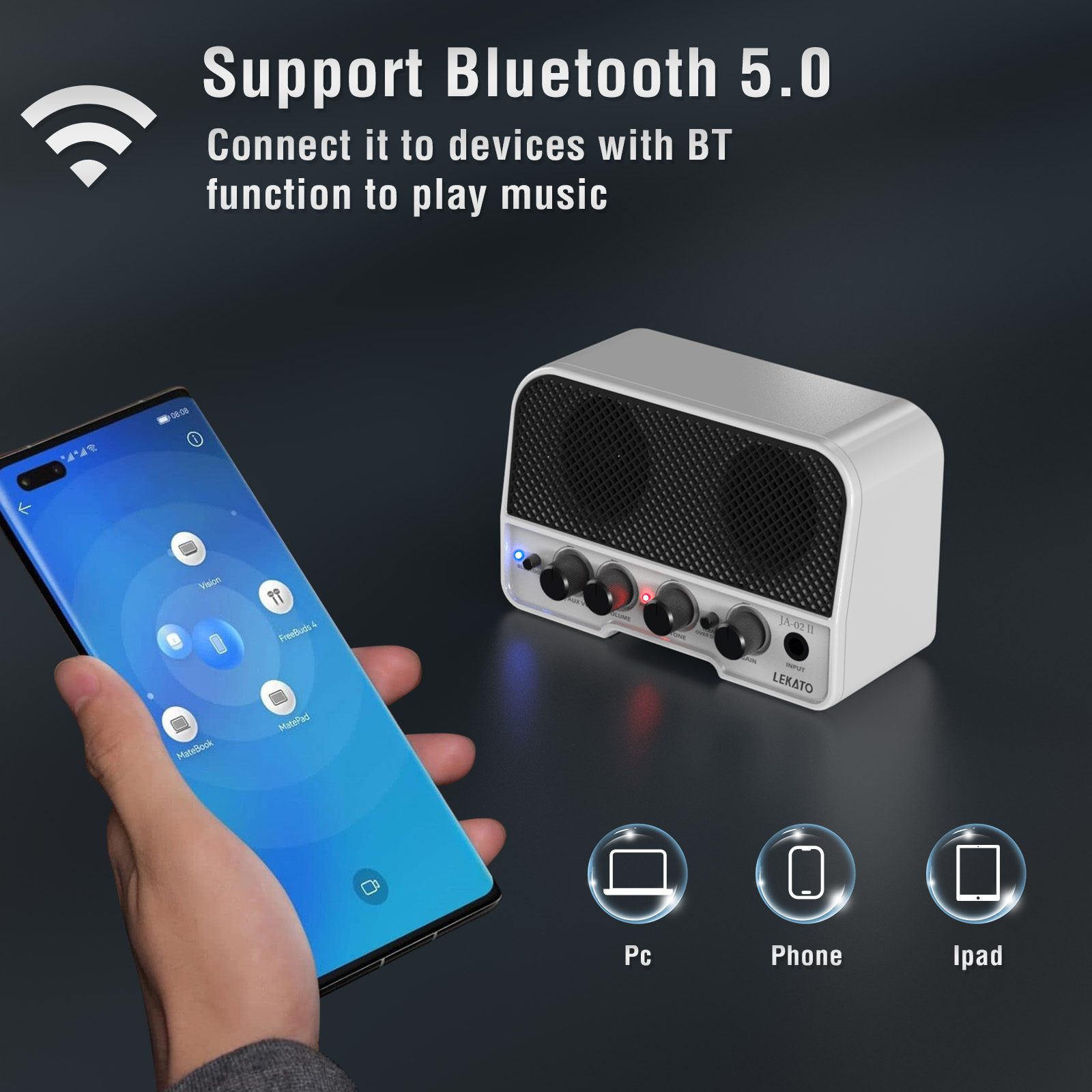 LEKATO Mini Guitar Amp 5W Rechargeable Electric Guitar Amplifier Clean&Overdrive Effects Bluetooth Guitar Amp Portable for Daily Practice