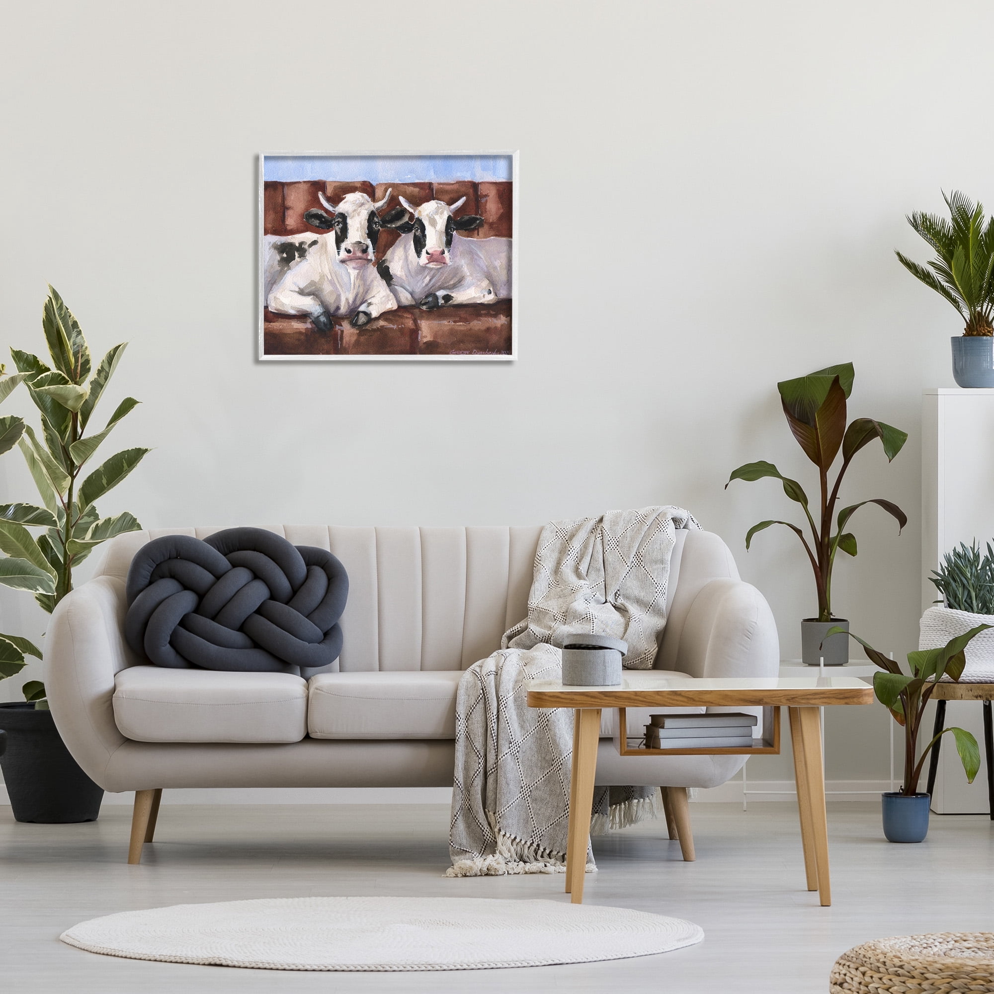 Stupell Industries Cows on Farmhouse Couch Animals & Insects Painting White Framed Art Print Wall Art, 30 x 24