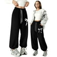 thumbnail image 2 of DHFJKG Girls Loose Fit Jogger Pants Lightweight Bow Printed Elastic Waist Drawstring Athletic Tapered Sweatpants With Pockets 4-13 Years Old Casual Trousers, 2 of 4