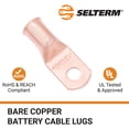 thumbnail image 3 of SELTERM 10 piezas 2 AWG – Perno de 1/4 pulgadas – Terminales de batería de alta resistencia, terminales de anillo, extremos de cable de batería, 2 terminales de calibre UL, ojales de cobre desnudo, co, 3 of 5