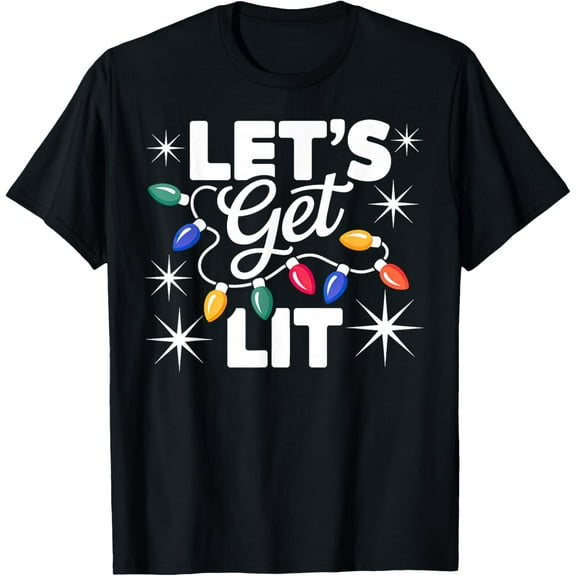 Let's Get Lit Christmas Lights T-Shirt- American fashion hot selling casual retro high quality 100% cotton T-shirt 1 piece