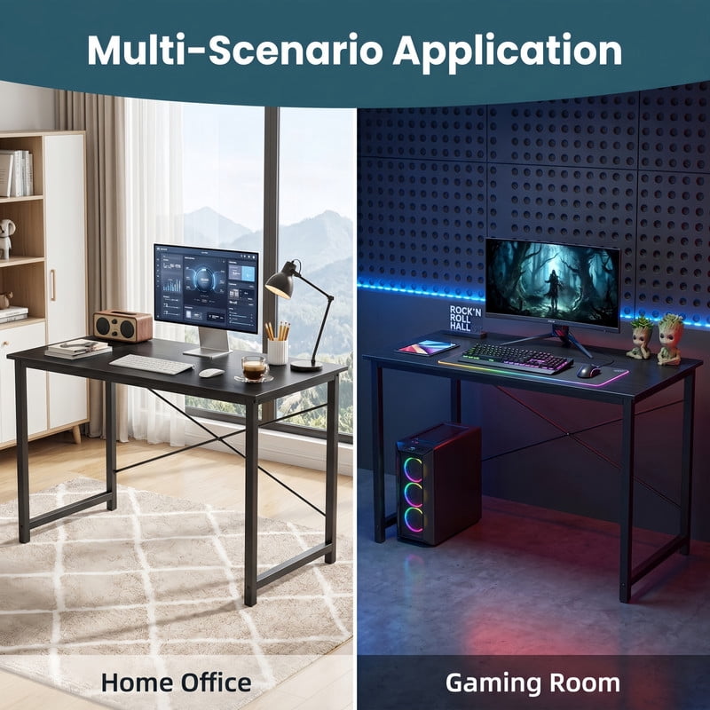 BEAUTYPEAK 31" Small Computer Desk Writing Gaming Table with Wood Top X-Shaped Reinforced Frame, Black