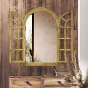 TEWLOSS Arched Wall Mirrors 36x24 Window Mirror Farmhouse Decor Wood Frame for Bedroom, Natural