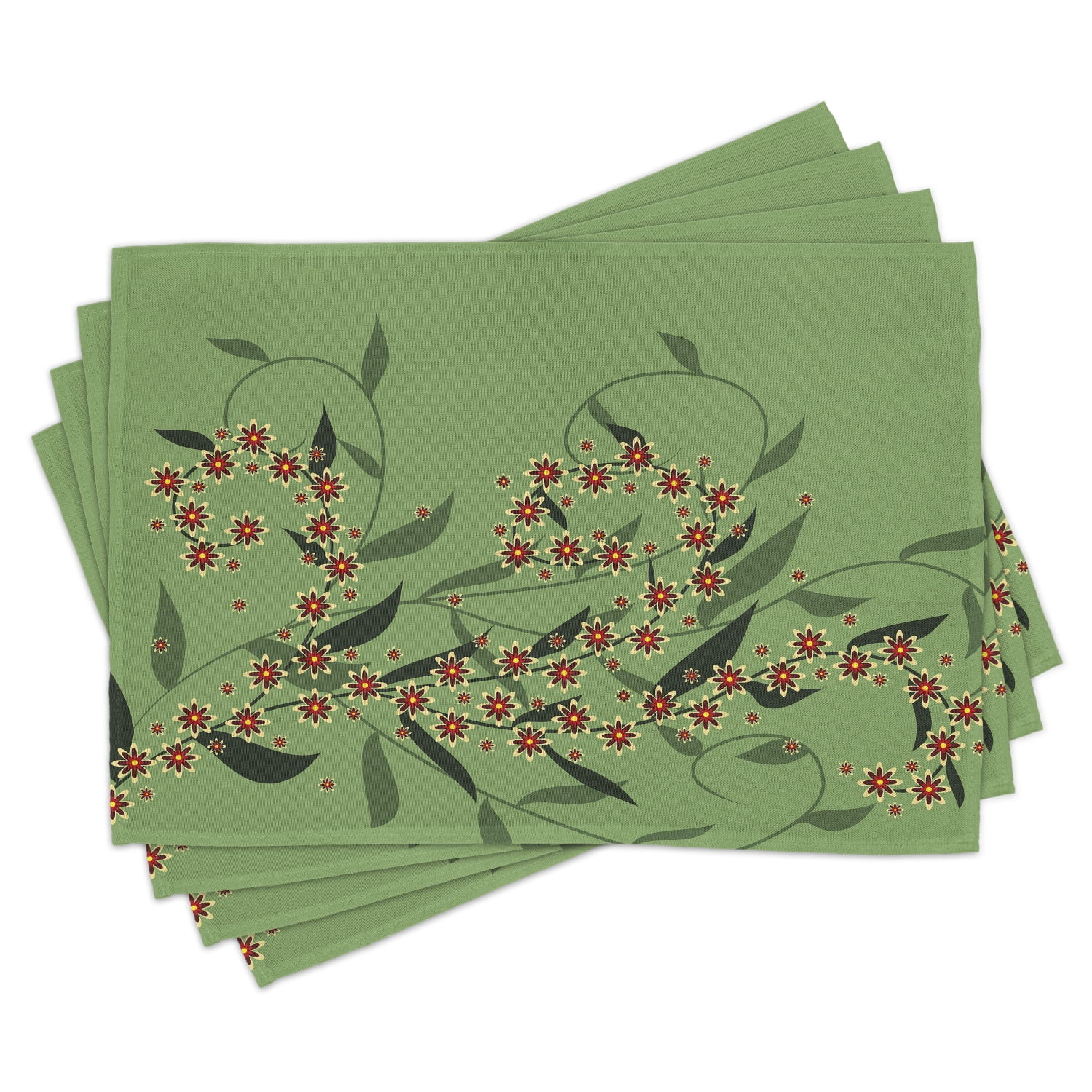Floral Placemats Set of 4 Retro Blooming Graphic Spring Flowers on