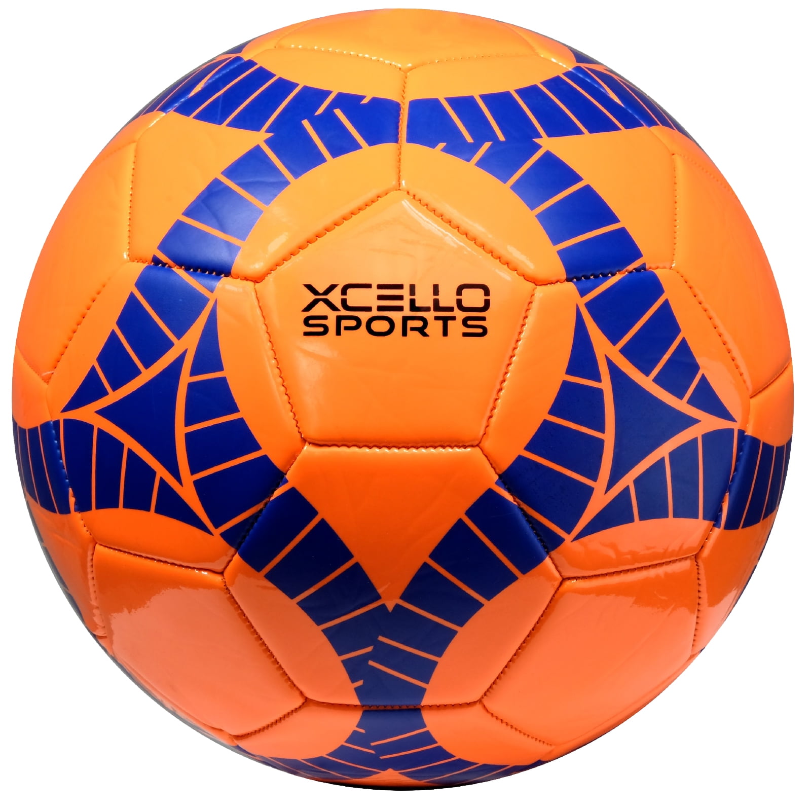 Xcello Sports Soccer Ball Size 4, Assorted Graphics Youth Soccer Ball with Pump, Sports Balls Official Match Size and Weight, Orange, Green, Navy, Pack of 12
