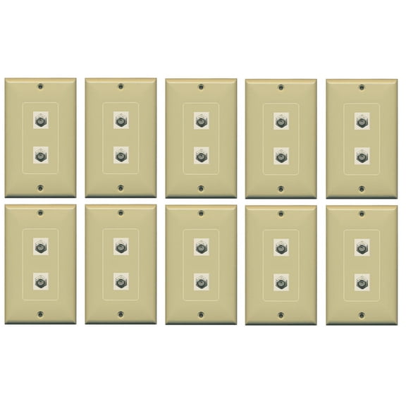 RiteAV - 2 Port Coax Decorative Type Wall Plate - Ivory - Bracket Included (10 Pack)