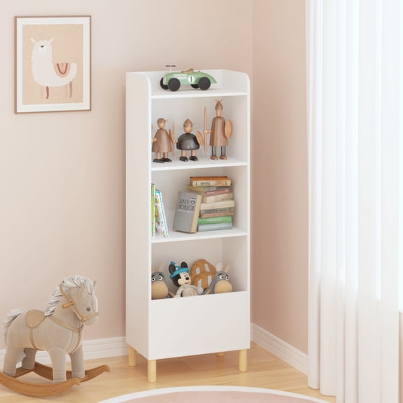 Noble House Laguna Kids 4-Tier Bookcase, Children’s Front-Facing Book Display Toy Storage Cabinet, Nursery, White