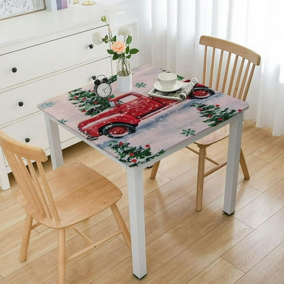 BANET Hauling Christmas Trees Through a Snowy Forest Vinyl Flannel Back Tablecloth White