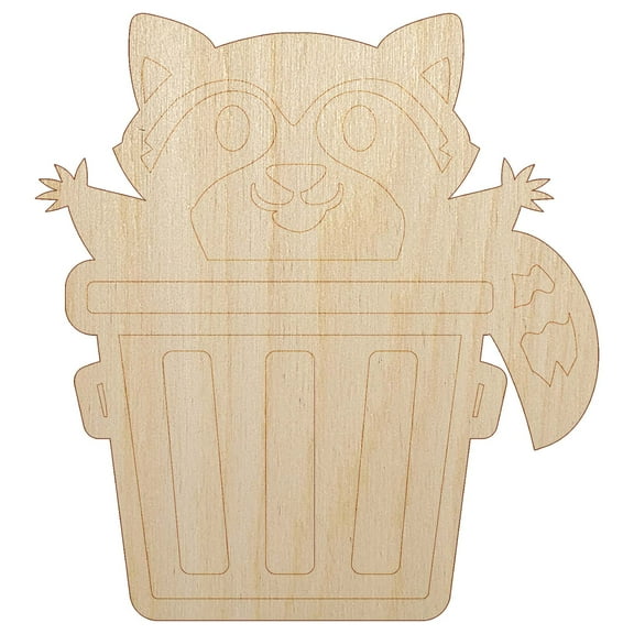 Lively Raccoon in Trash Can Wood Shape Unfinished Piece Cutout Craft DIY Projects - 4.70 Inch Size - 1/8 Inch Thick