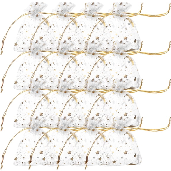 LOLIPPYY 100pcs Mini Mesh Organza Drawstring Bags Moon Star Design for Christmas and Wedding Party Favors 2.7 X 3.5 Inch
