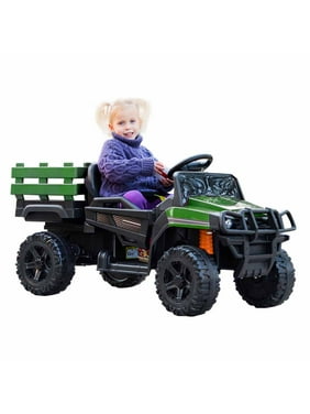 Ride on Truck with Remote Control, SEGMART 12V Kids Ride on Cars with Trailer, Battery-Powered 4 Wheels Ride on Toy for Boys Girls Ages 1-5, Green Ride on Toys with LED Lights, Horn, MP3 Player,L6694