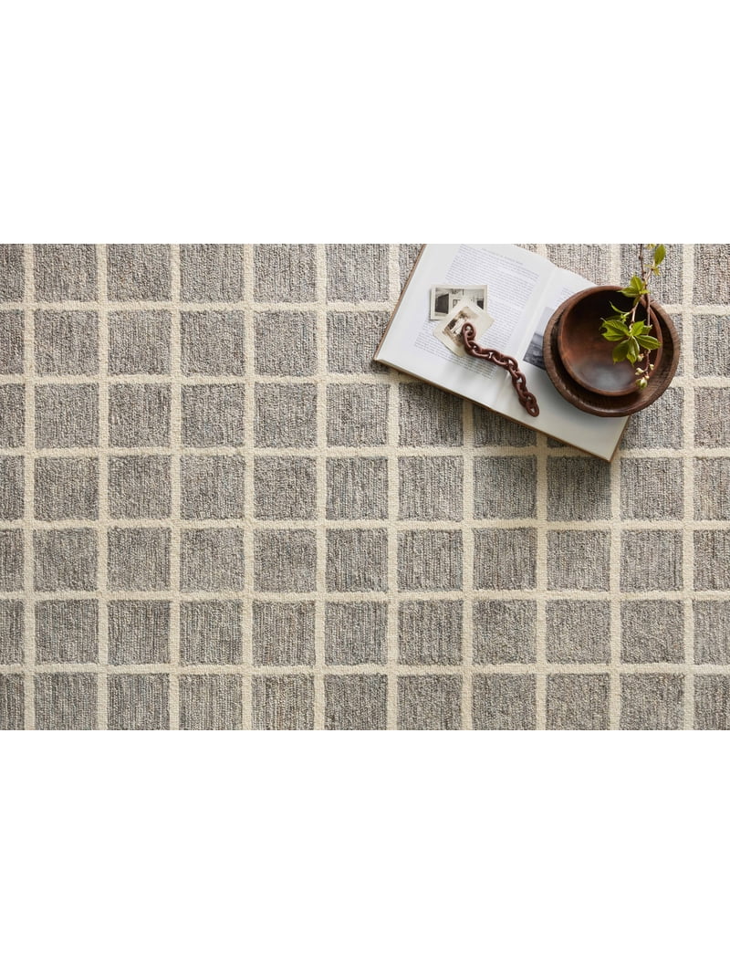 Chris Loves Julia x Loloi Polly Grid Slate/Ivory 2'-0