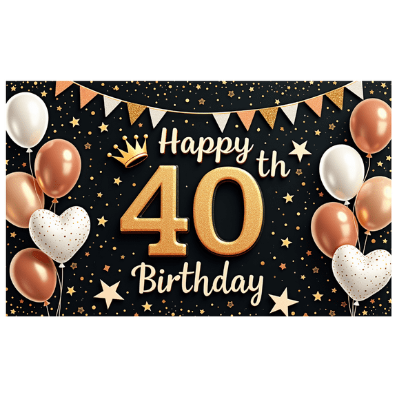 Golden Glitter Happy Birthday Banner Adult Milestone Celebration Polyester Decoration for Indoor Party Event Celebration