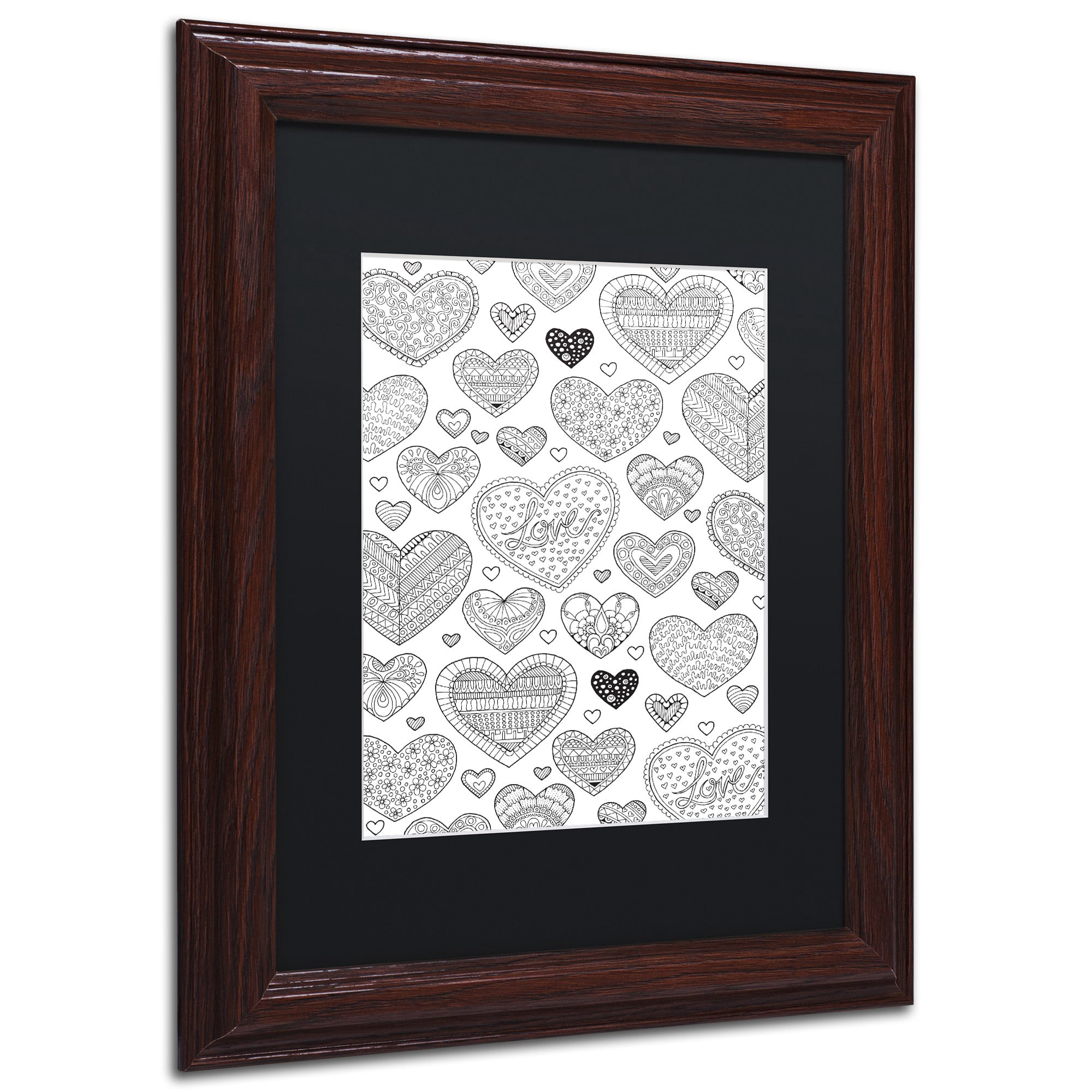 Trademark Fine Art "Hearts on Hearts" Canvas Art by Hello Angel, Black Matte, Wood Frame