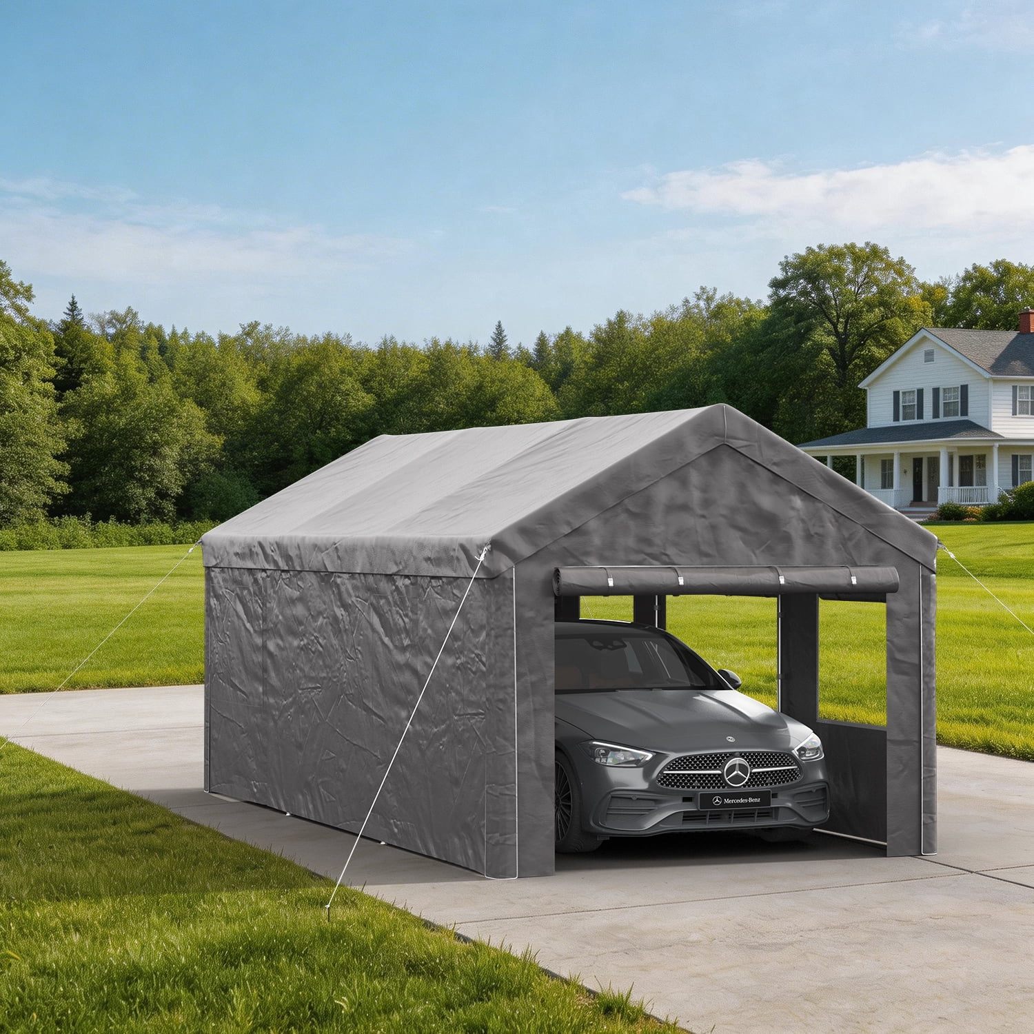 BaPiPro 10x20FT Grey Gable Top Carport, Multifunctional Outdoor Storage Shelter with All-Weather Metal Frame for Patio Vehicle Parking & Outdoor Gear Storage