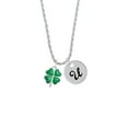 thumbnail image 2 of Delight Jewelry Silvertone Translucent Green Lucky Four Leaf Clover Silvertone Script Initial Disc - U - Charm Necklace, 20"+3", 2 of 4