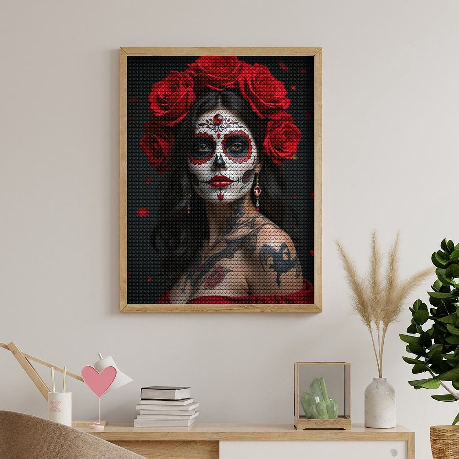 Diamond Art Kits for Adults, Red Roses Face Paint Tattoo Art 5D Diamond Painting Kits for Adults Beginners, DIY Full Drill Diamond Painting, Gem Art and Crafts 12x16