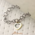 thumbnail image 3 of 555Jewelry Womens Stainless Steel Love Heart Shape Charm Thick Chain Link Adjustable Delicate Girls Bangle Bracelet, Silver & Yellow Gold, 3 of 6