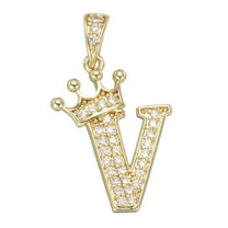 A-Z Crown Letter Charm, Alphabet V Pendant Gold Plated Cubic Zirconia Monogram Initial Pendant Name Jewelry for Men Women DIY