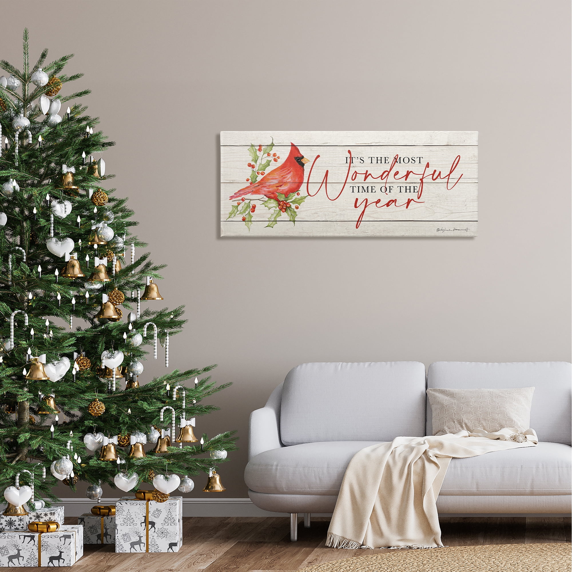 Stupell Industries Most Wonderful Time Cardinal Holiday Painting Gallery Wrapped Canvas Print Wall Art