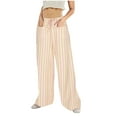 thumbnail image 2 of Meichang Women’s Striped Pants Elastic Waisted Drawstring Loose Fit Palazzo Pants Casual Straight Leg Cropped Trousers with Pockets Wide Leg Pants Lounge Pants Pink M, 2 of 7