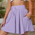 thumbnail image 2 of Yindaity Womens Workout Shorts Womens Summer Shorts with Pockets High Waisted Wide Leg Cute Ruffle Waist Drawstring Casual Vacation Outfit(Purple,M), 2 of 9