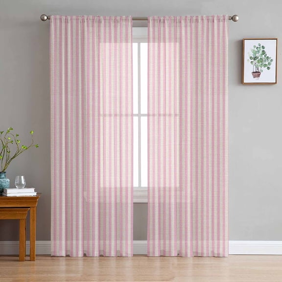 Pink Striped Sheer Curtains 63 Inch Length 2 Panels Set for Living Room/Bedroom, Modern Simple Farmhouse Beige Vintage Semi Curtain Sheers Drapes Rod Pocket Curtains Window Treatment Set 52''x63''x2