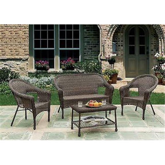 W Unlimited Collection Sorrento 4PC Brown Wicker Sectional Outdoor Garden Patio Conversation Furniture Set w/ Beige Cushion