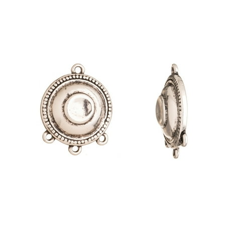 Beaded Loop - Convex Beaded Frame Round Antique Silver-Plated Connector Charms 3 Bottom Loops 20.7x25.7mm Sold per pkg of 4pcs per pack