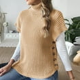 thumbnail image 5 of Htigea Women's Turtleneck Sweaters Solid Cap Sleeve Pullover Side Button Down Jumper Fall Knitted Vest Tops Khaki Free Size, 5 of 6