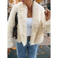 thumbnail image 4 of Female Faux Fur Coat Cropped Lapel Fur Jacket Long Sleeve Open Front Parka Outerwear Apricot S, 4 of 7