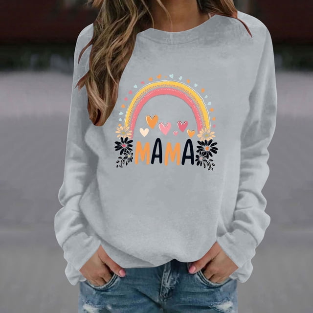 Jacenvly Hauts à Manches Longues pour Femmes Liquidation Haut Imprimé à la Mode Ample Décontracté à Manches Longues Sweat à Capuche à Manches Régulières Hauts pour Femmes en Liquidation